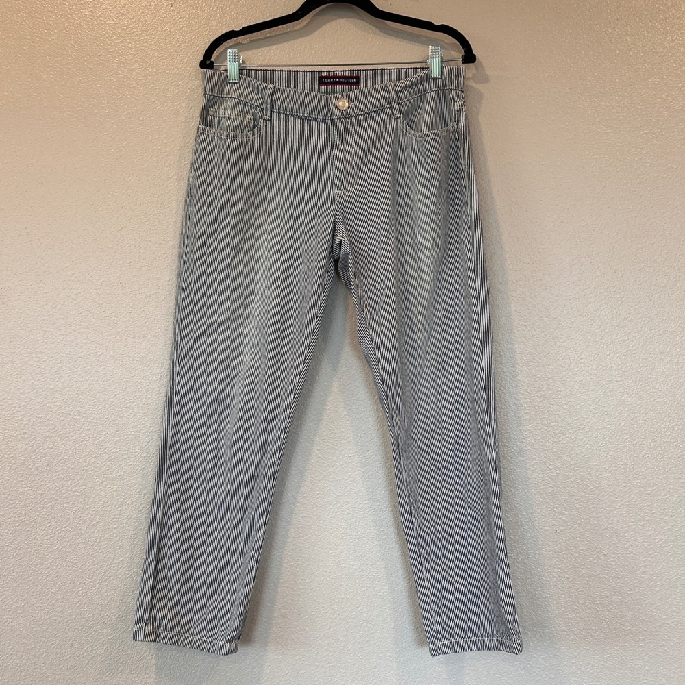 Tommy Hilfiger Blue White Hickory Stripe Straight Leg Pants Regular 33x27
